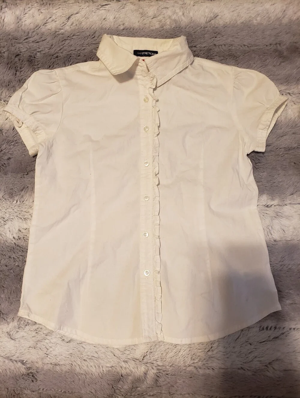 Gap Kids White Short Sleeve Ruffled Button Up Blouse S 6-7